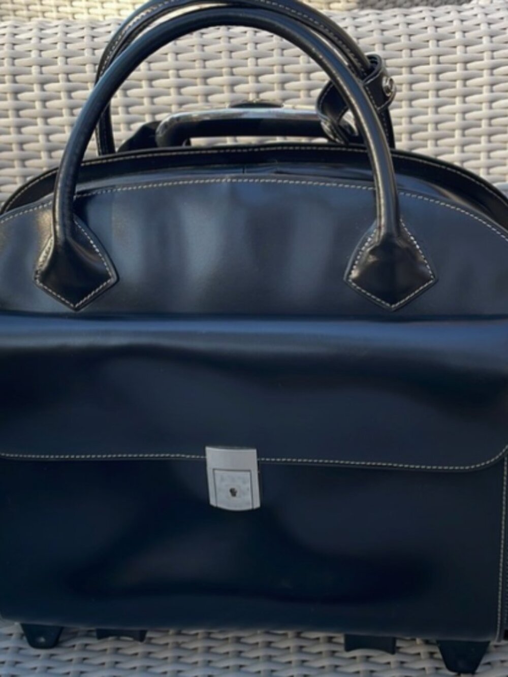 McKlein Genuine Leather Rolling Laptop Briefcase Trolley Black